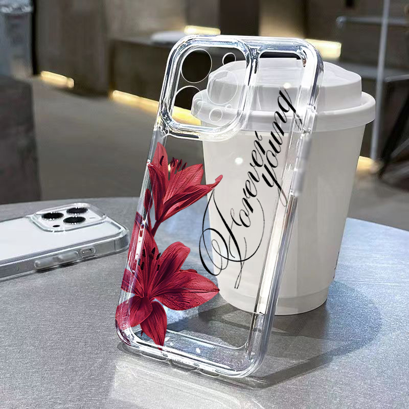Phone Cases Like Loopy - 버건디 릴리 잉글리시 레터 패턴 디자인