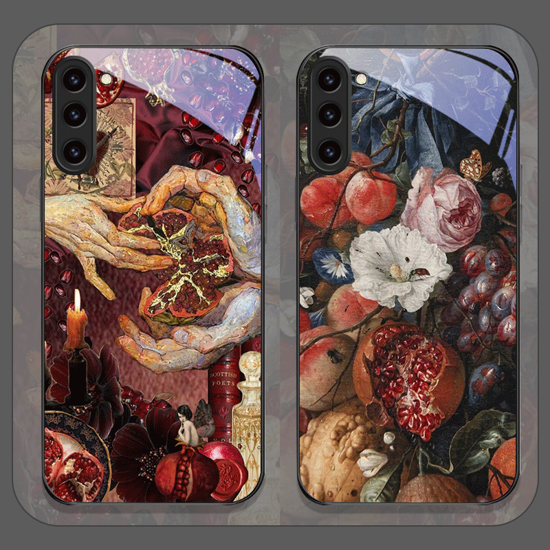 Phone Cases Samsung - 럭셔리 석류꽃 무늬 강화유리 폰 케이스