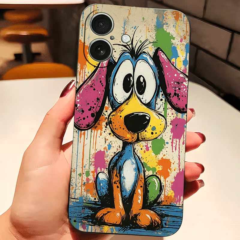 Phone Cases Like Loopy - 그래피티 컬러 강아지 TPU 폰 케이스