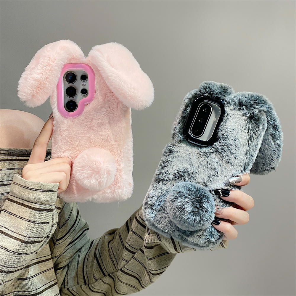 Phone Cases Samsung - 귀여운 토끼 귀 플러피 스탠드 폰