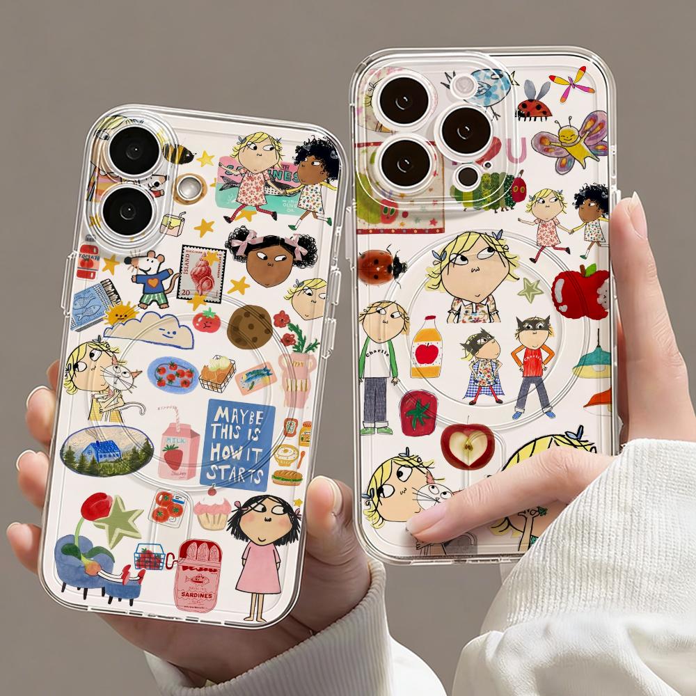 카툰 C-찰리 앤 로라 폰 케이스 마그네틱 투명 케이스 - Phone Cases For Iphone 15 리뷰 및 가격