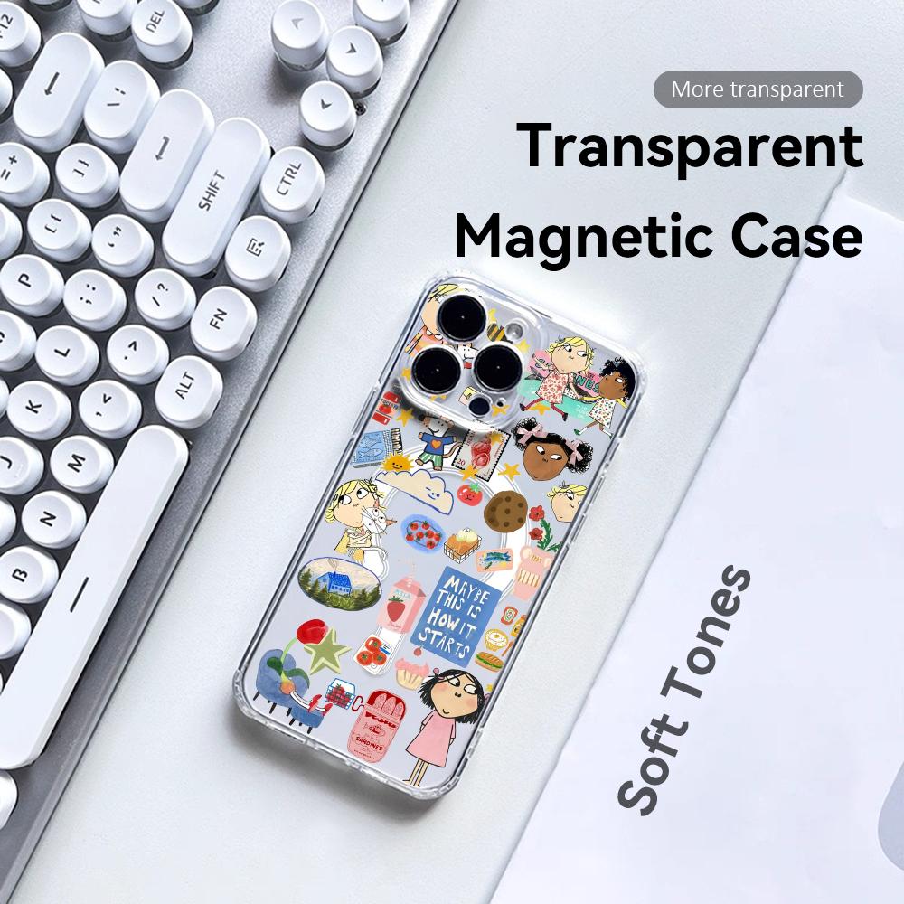 카툰 C-찰리 앤 로라 폰 케이스 마그네틱 투명 케이스 - Phone Cases For Iphone 15 리뷰 및 가격