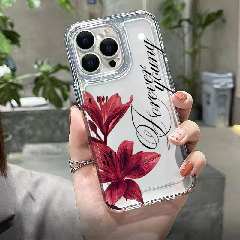 버건디 릴리 잉글리시 레터 패턴 디자인 아이폰 18,  - Phone Cases Like Loopy 리뷰 및 가격