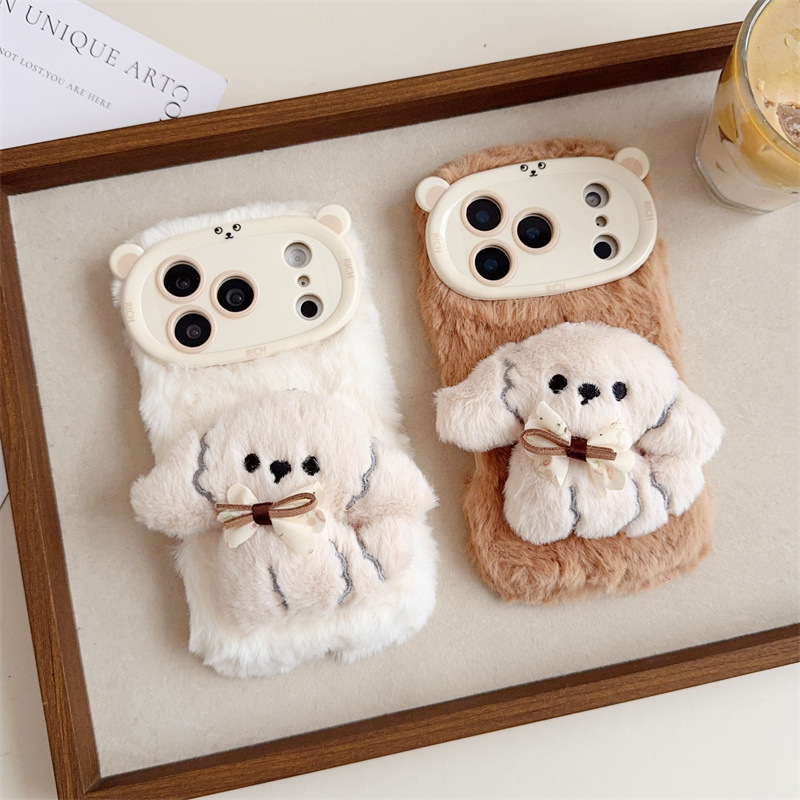 3D 만화 리본 강아지 따뜻하고 폭신한 플러시 폰 케이 - Phone Cases For Iphone 11 리뷰 및 가격