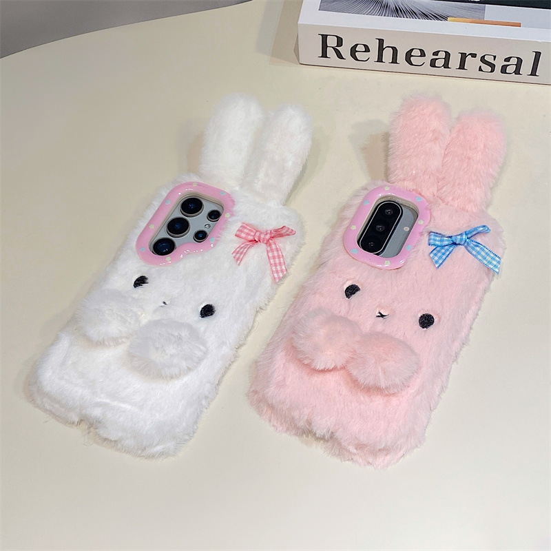 코렌 3D 만화 리본 토끼 귀 따뜻한 털 플러시 폰 케 - Phone Cases Samsung 리뷰 및 가격