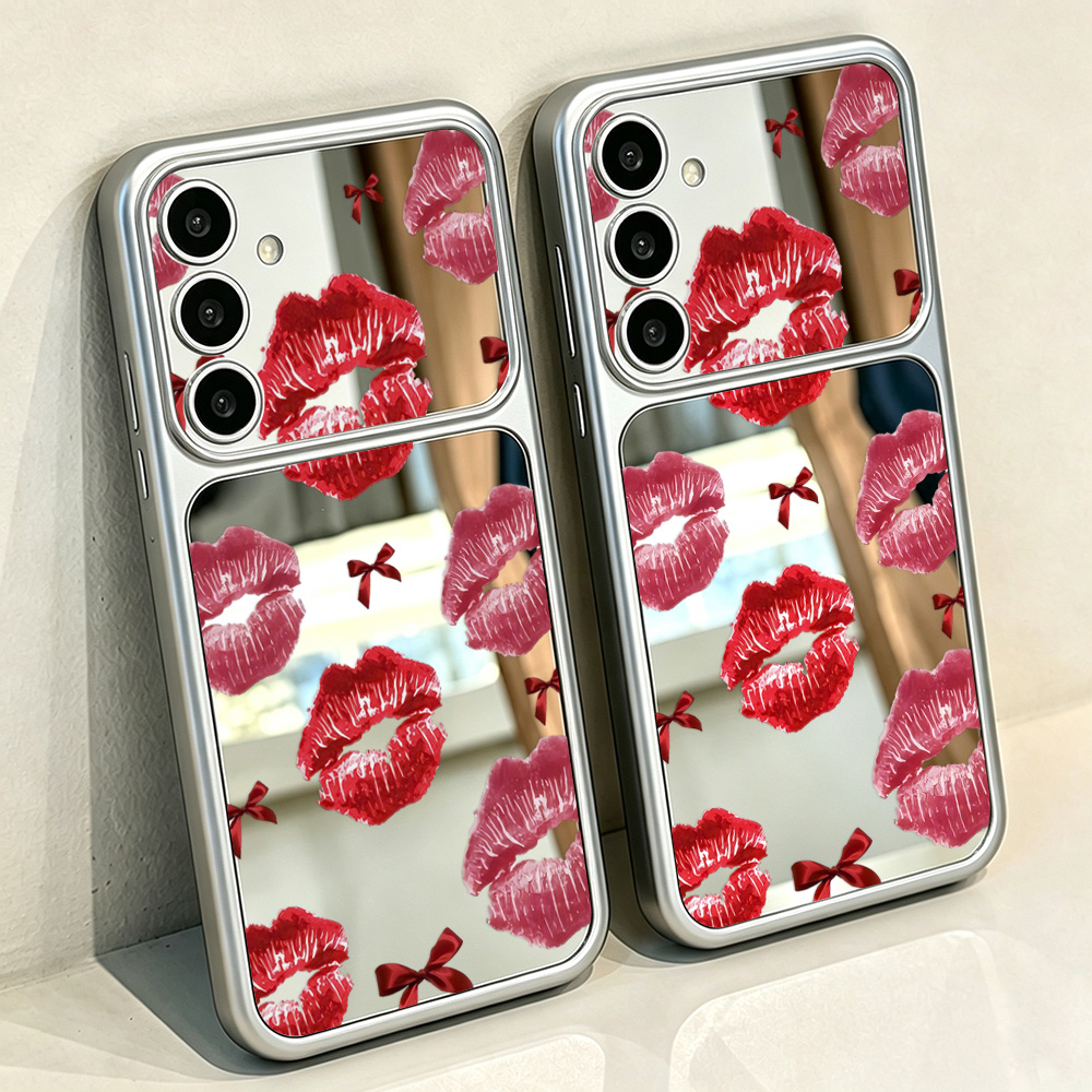 사랑스러운 빨간 입술 패턴이 들어간 거울형 휴대폰 케이 - Phone Cases Samsung 리뷰 및 가격