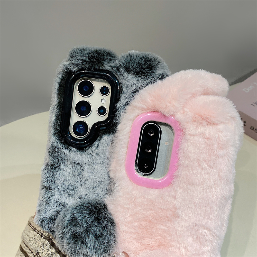 귀여운 토끼 귀 플러피 스탠드 폰 케이스 삼성 갤럭시  - Phone Cases Samsung 리뷰 및 가격