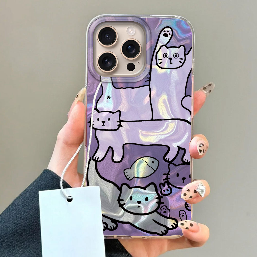 퍼플 라인 고양이 물고기 물 질감 아이폰 16 15 1 - Phone Cases Like Loopy 리뷰 및 가격