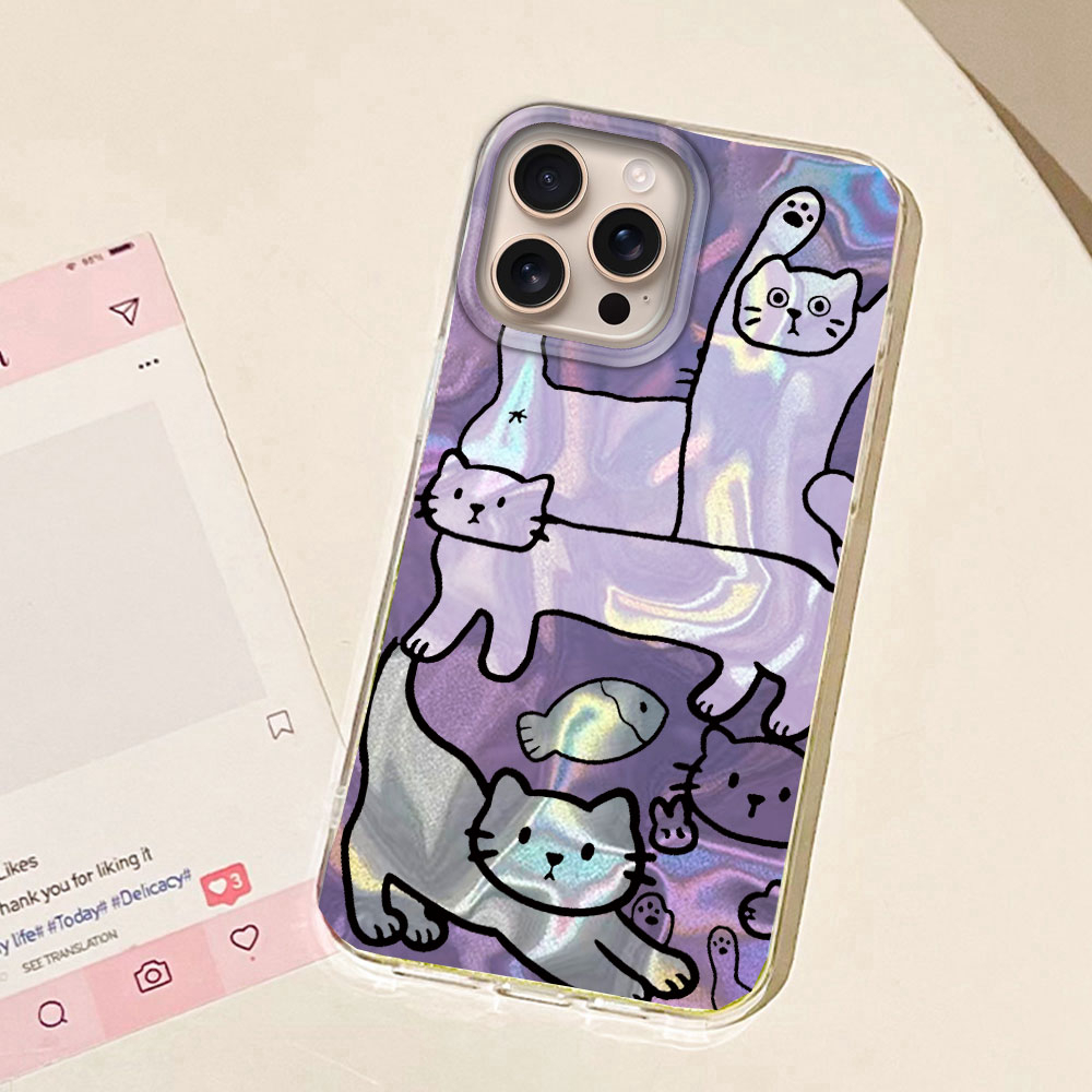 퍼플 라인 고양이 물고기 물 질감 아이폰 16 15 1 - Phone Cases Like Loopy 리뷰 및 가격